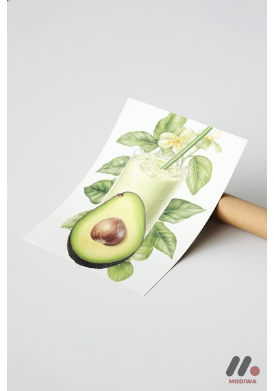Avokado Smoothie Posteri, Çerçevesiz Yüksek Kalite Duvar Afişi - Mutfak Dekorasyonu