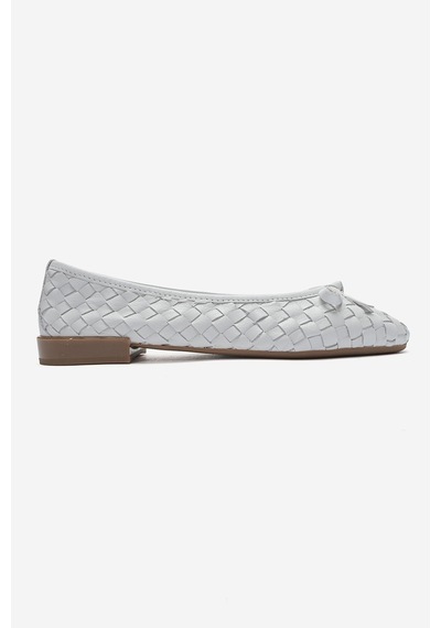Luvi Shoes Garen Beyaz Örgü Hakiki Deri Fiyonklu Kadın Babet Ayakkabı