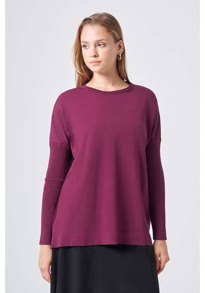 Nuss Kolları Lastik Örme Tunik 116 Vişne Bordo