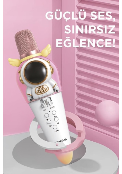 Torima KIDMIC01 Beyaz Astronot Figürlü Şarjlı BT Karaoke Mikrofon Ve Hoparlör 5W Kablosuz Mikrofon