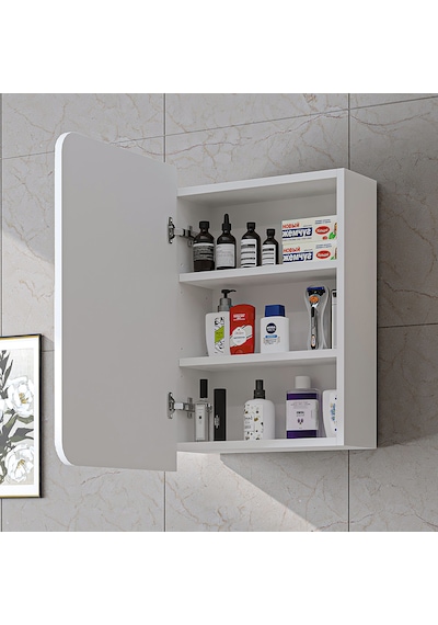 Likya Kulpsuz Tek Kapaklı Aynalı Mdflam 45 Cm Aynalı Banyo Üst Dolabı Beyaz