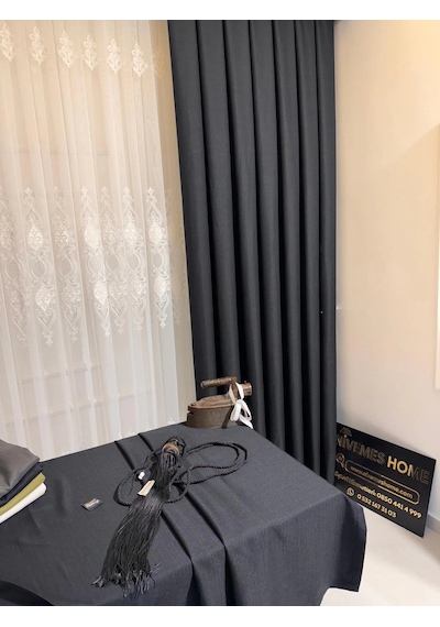 Nivemeshome Roma Keten 1/3 Sık Pileli Antrasit Fon Perde Apm Antrasit