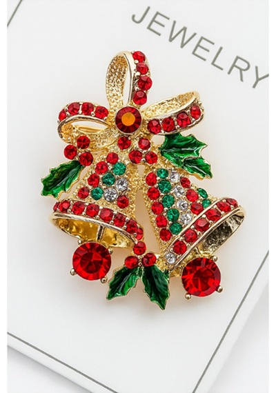 Holiday Bells Yeni Yıl Broş Kırmızı - Altın