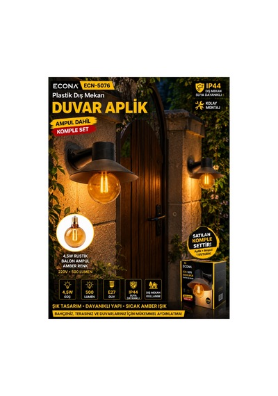 Plastik Dış Mekan Duvar Aplik Ampul Dahil Komple Set 4,5w Rustik Balon Amber Led Ampul E27dekoratif Bahçe Duvar Apliği ,modern Tasarım,retro Siyah Duvar Lambası Aplik Komple