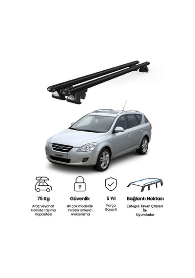 Venüs Kia Cee'd Sportywagon 2006-2012 Uyumlu Siyah Ara Atkı Port Bagaj Tavan Barı
