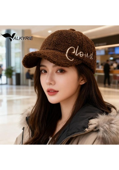 Valkyrie Peluş Şapka Kadın Erkek Unisex Kışlık Şapka Cloud Nakışlı Ayarlanabilir Bej Teddy Şapka Koyu Kahve Koyu Kahverengi