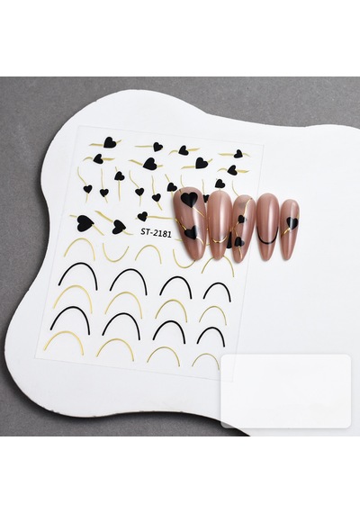 Gold Kalp Ve Şerit Tırnak Sticker Kalp Tırnak Etiketi Nail Art 2181g