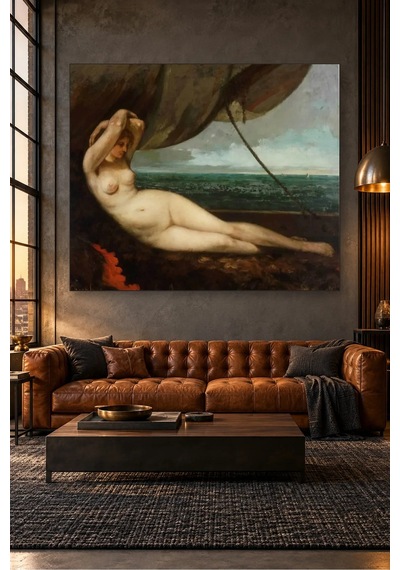 Fida Courbet Deniz Kıyısında Uzanan Kadın Canvas Tablo Çok Renkli