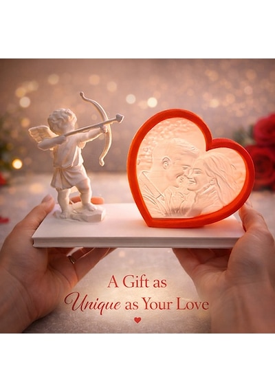 Aşk Meleği Kalp Lithophane Lamba Kişiye Özel Fotoğraflı Romantik 3d Anı Işığı Çok Rekli - Beyaz