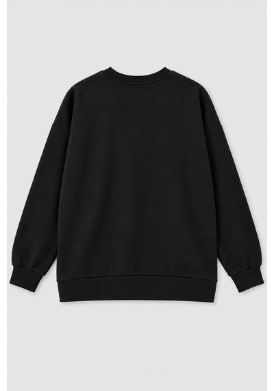 Markapia Kadın Bisiklet Yaka Pul Detaylı Sweatshirt SiYAH