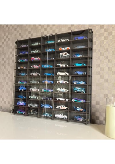 Pleksi Kapaklı 1/64 Ölçek 50araç Hotwheels Matchbox Metal Araç Uyumlu Model Oyuncak Araba Rafı-eskitme Siyah Aahşap
