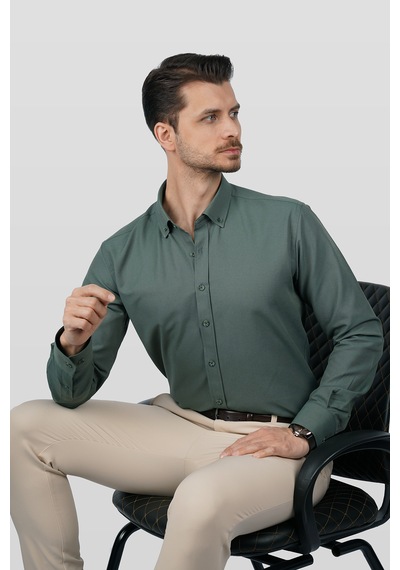 Yeşil Yaka Düğmeli Premium Şamre Slimfit Erkek Gömlek Yeşil Yeşil Yaka Düğmeli Premium Şamre Slimfit Erkek Gömlek Yeşil