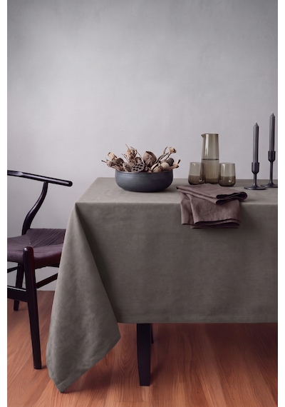 Gauze Fabric Design Kadife Dokulu Dertsiz Masa Örtüsü, Safir Mat Gümüş