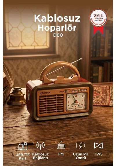 Premium Bağlantı Ses Cihazı Bluetooth Hoparlör Nostaljik Radyo D60 Kırmızı