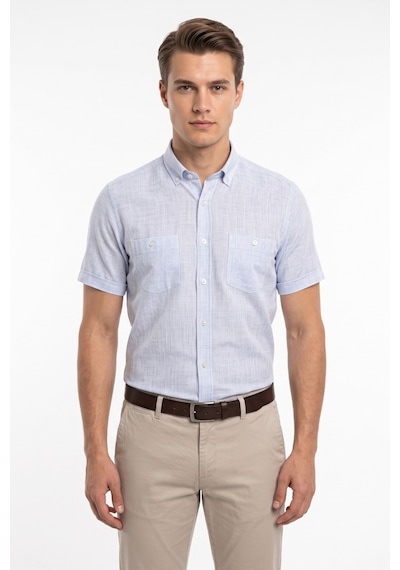 Mösyö Erkek Çift Cepli % 100 Cotton Kısa Kol Gömlek Bgl-st05647 Buz Mavi