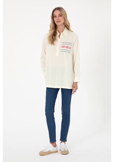 U.S. Polo Assn. Kadın Krem Uzun Kollu Tunik Gömlek 50306439-VR071