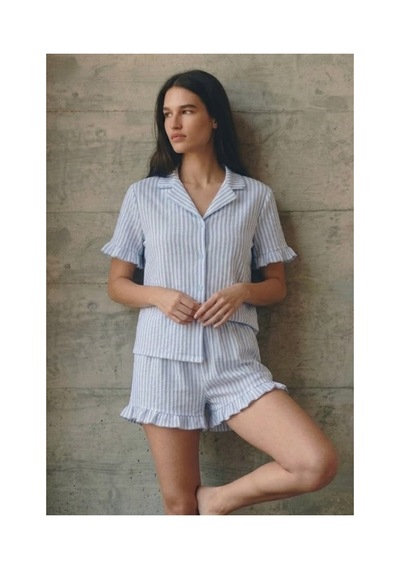 Fit Women Kadın V Yaka Comfort Fit Mavi Pijama Takımı