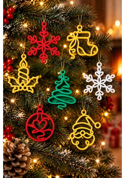 Yılbaşı Figürlü Noel Süsleri - 6 Adetli Paket - Karışık Renkler Diğer