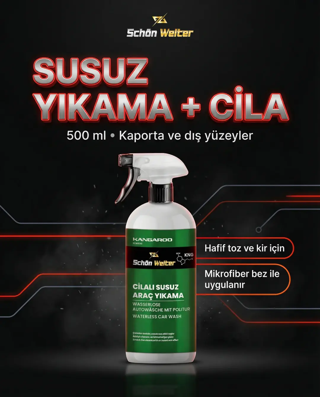 Araç Oto Cilalı Susuz Araç Yıkama Sprey 500ml