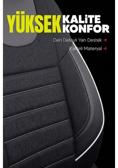 Nemrut Serisi Lakost Kumaş Universal Oto Koltuk Kılıfı Tam Set Siyah Beyaz Genel
