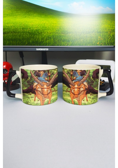 Mononoke Hime Anime Baskılı Seramik Lüks Kupa 1 Adet Özel Siyah Kulp Dalga Kulp V4d Çok Renkli