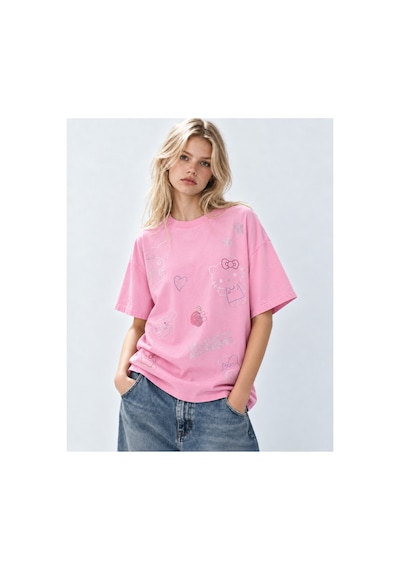 Sanrio Hello Kitty Taş Detaylı Pembe Tişört Pembe Pembe