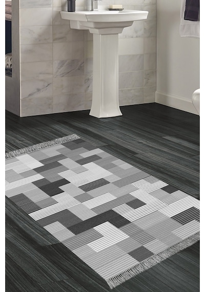 Dekoreko Kaymaz Taban Djt Banyo Halısı Trend Saçaklı Modern Mu113 gri