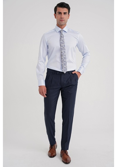 Efor Slim Fit %100 Pamuk Non Iron Kumaş Klasik Mavi Gömlek Gk 734 Mavi
