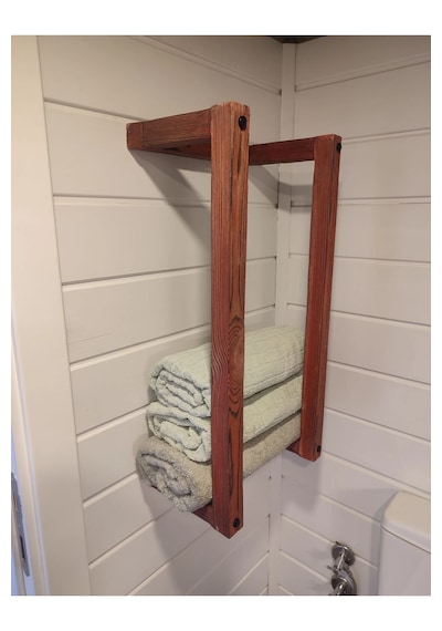Masif Ahşap Eskitme Boyalı Banyo Havlu Askısı 2 Li Set Bronz