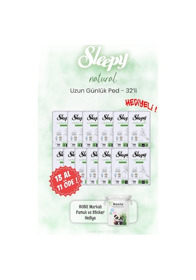 Sleepy 13 Al 11 Öde Natural Uzun Günlük Ped 32'li Ve Rosıe
