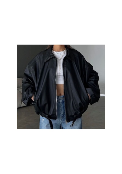 Karabulut Kadın Oversize Deri Ceket Oversize Fermuarlı Kemer Detaylı Günlük Kadın Ceket Siyah&black Siyah&black Karabulut Kadın Oversize Deri Ceket Oversize Fermuarlı Kemer Detaylı Günlük Kadın Ceket Siyah&black Siyah&black