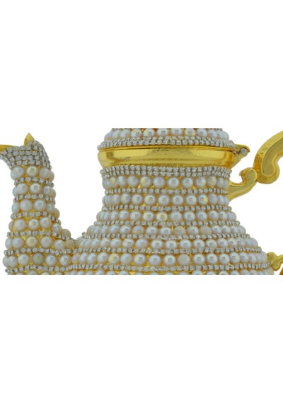 Arsal Dekoratif Inci Ve Parlak Taşlı Altın Renk Demlik 18cmx22cm Altın