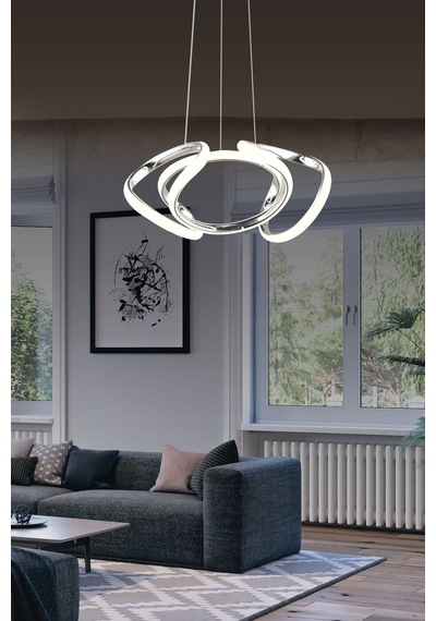 Ld 016 Topsuz Model Krom 3 Renkli Salon Ve Oturma Odası İçin İdeal Alüminyum Avize, 35x70 Krom