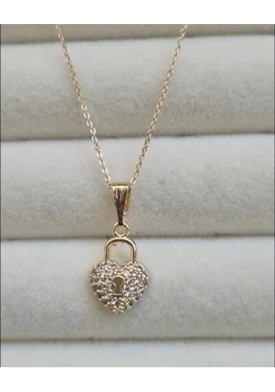 Beren Stainless Steel Çelik Kolye Kilitli Kalp Gold