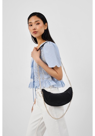 Shule Bags Mode Zincirli Ay Çapraz Çanta Siyah