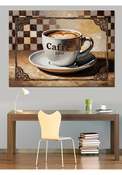 Ahşap Tablo Retro Kahve Fincanı Ve Kafe Yazısı