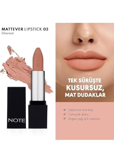 Mattever Lipstick 03 Ethereal Yarı Mat Bitişli Ruj, Açık Nude 0