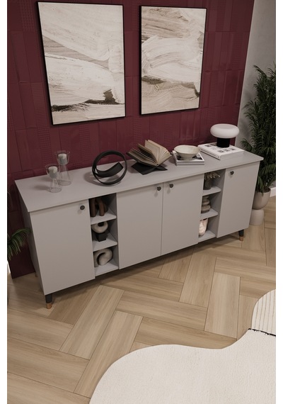 Asra Trend Lüks Konsol Tv Ünitesi %100 Mdf Salon Ve Yemek Odası Ünitesi Knsl05 Kül Gri
