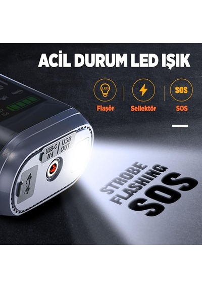 Hcb002 24400mah 3000a Tepe Akımı Profesyonel Akü Takviye Cihazı + Lastik Şişirme Kompresörü Taşınabilir Jump Starter Kompresör+powerbank+led Lamba+lcd Ekran Benzinli Ve Dizel Araçlar İçin