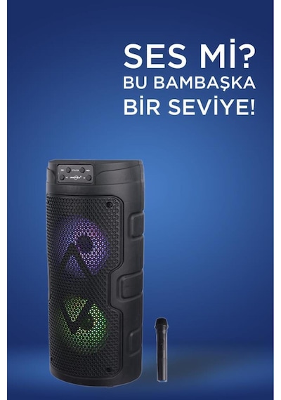 1926 Kablosuz Mikrofonlu Rgb Ledli Usb/tf/radyolu Taşınabilir Bluetooth Hoparlör Parti Speaker