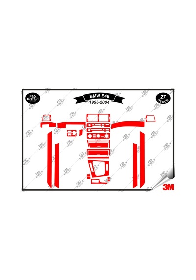 Bmw E 46 1998-2004 Torpido Konsol Trim Göğüs Maun Kaplama Set 27 Parça Kırmızı