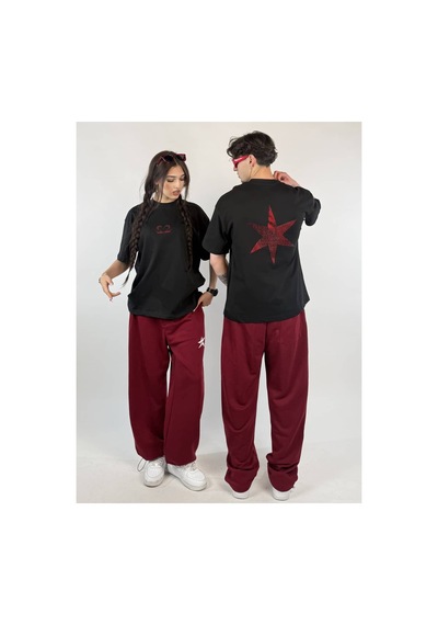 Zaee 2m Motive Taşlı Oversize T-shirt Kırmızı