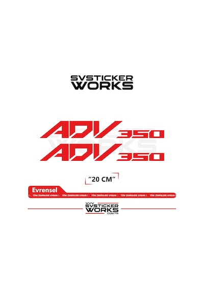 Honda Adv 350 Sticker Uyumlu Yazı Yüksek Kalite Özel Kesim Folyo 2'li Set Kırmızı