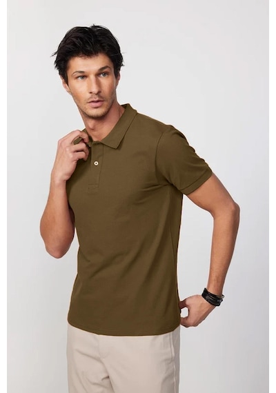 Tudors Erkek Regular Fit Klasik Kesim %100 Pamuk Düz Pike Koyu Vizon Polo Yaka Tişört-33020 Koyu Vizon