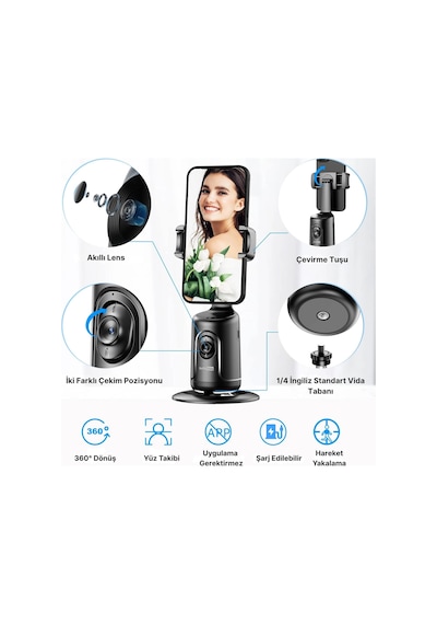 Etashop Akıllı 360 Yüz Takipli Telefon Gimbal Standı Otomatik Döner Tripod Başlığı, Şarjlı Vlog Lıv