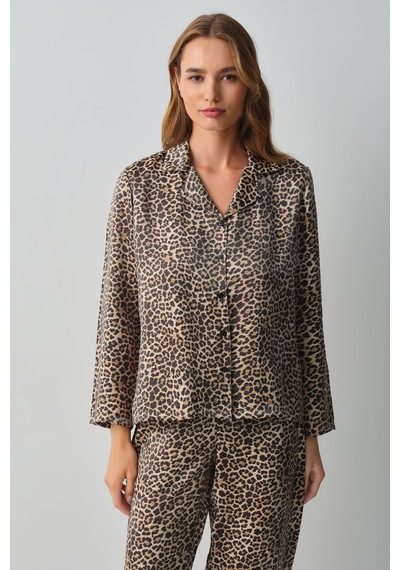 Suwen Shiny Gömlek Yaka Pijama Takımı Wsh10510170543 Leopar