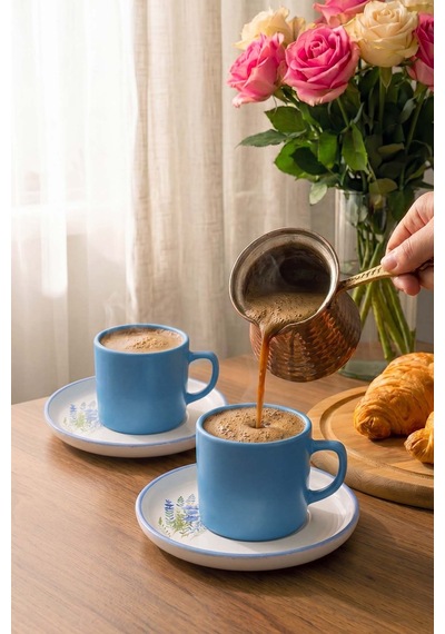 Mavi Elegant Blossoms 2 Kişilik Kahve Sunum Seti - 4 Parça Çok Renkli