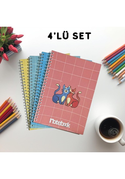 A5 Spiralli Konsept Defter 40 Yaprak 4'lü Tamamı Çizgisiz