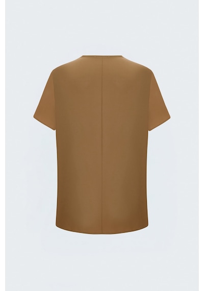 Sateen Geniş Kısa Kollu Bluz - Camel-137796