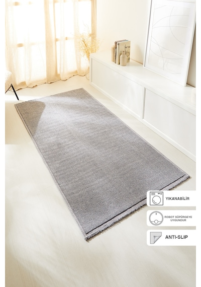 Ocean Home Textile Yıkanabilir Pamuklu Gri Renk Buklet Kilim 120 X 180 Cm Gri